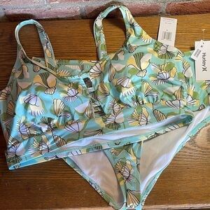 HURLEY Tropical Bralette Bikini Set Set Size 3X